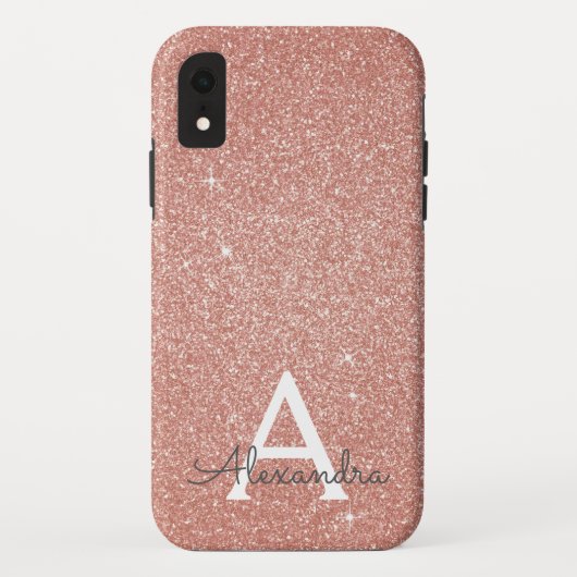 Roze Rose Gold Glitter en Sparkle Monogram Case-Mate iPhone Case (Achterkant)