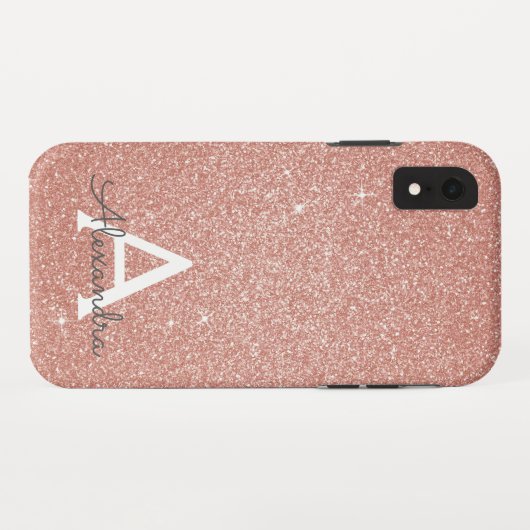 Roze Rose Gold Glitter en Sparkle Monogram Case-Mate iPhone Case (Achterkant (horizontaal))