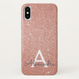 Roze Rose Gold Glitter en Sparkle Monogram Case-Mate iPhone Case