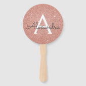 Roze Rose Gold Glitter en Sparkle Monogram Handwaaier (Achterkant)