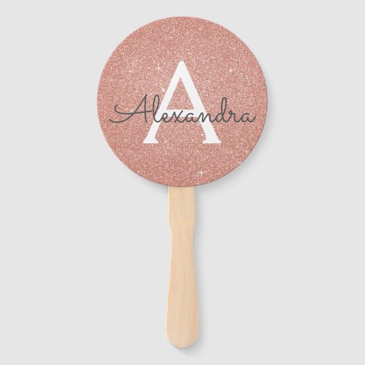 Roze Rose Gold Glitter en Sparkle Monogram Handwaaier (Achterkant)