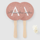Roze Rose Gold Glitter en Sparkle Monogram Handwaaier (Voorkant en achterkant)