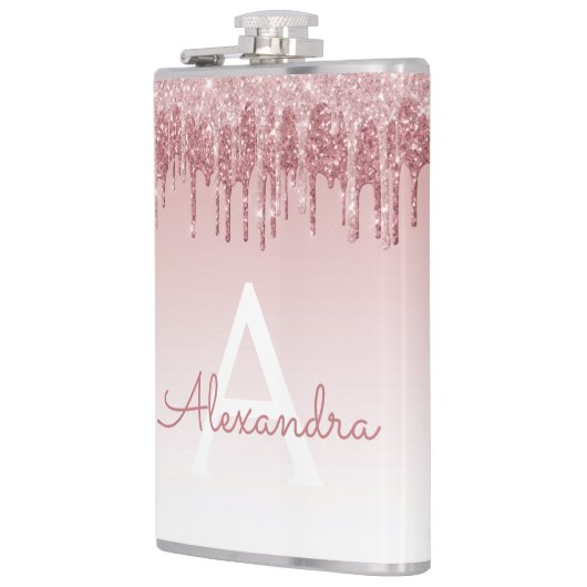 Roze Rose Gold Glitter en Sparkle Monogram Heupfles (Links)