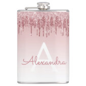 Roze Rose Gold Glitter en Sparkle Monogram Heupfles (Voorkant)