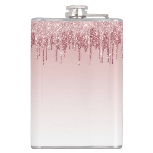 Roze Rose Gold Glitter en Sparkle Monogram Heupfles (Achterkant)