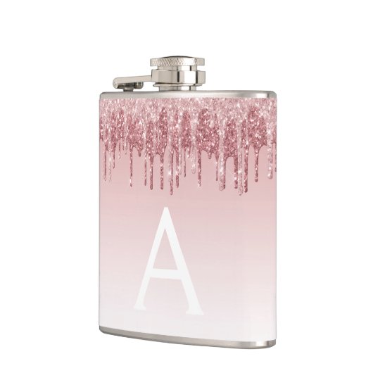 Roze Rose Gold Glitter en Sparkle Monogram Heupfles (Links)