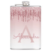 Roze Rose Gold Glitter en Sparkle Monogram Heupfles (Voorkant)