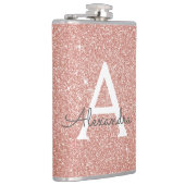 Roze Rose Gold Glitter en Sparkle Monogram Heupfles (Rechts)