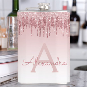 Roze Rose Gold Glitter en Sparkle Monogram Heupfles