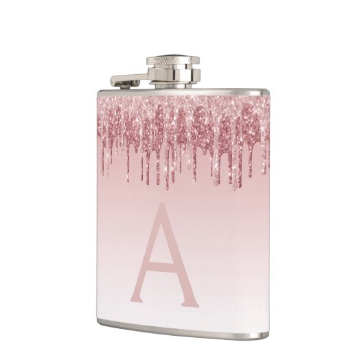 Roze Rose Gold Glitter en Sparkle Monogram Heupfles (Links)