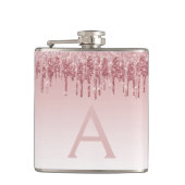 Roze Rose Gold Glitter en Sparkle Monogram Heupfles (Voorkant)