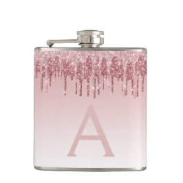 Roze Rose Gold Glitter en Sparkle Monogram Heupfles