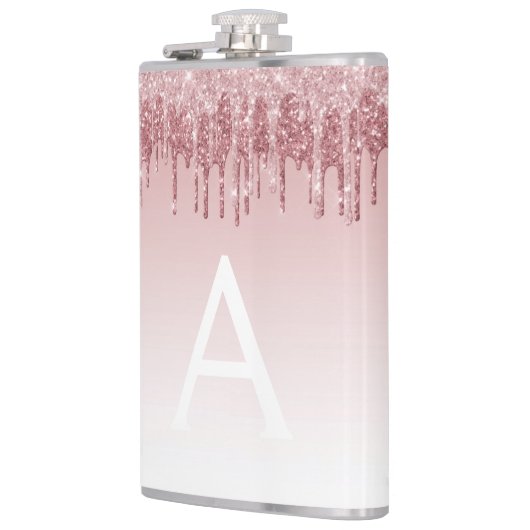 Roze Rose Gold Glitter en Sparkle Monogram Heupfles (Links)