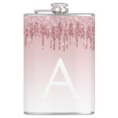 Roze Rose Gold Glitter en Sparkle Monogram Heupfles (Voorkant)