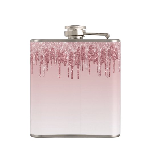 Roze Rose Gold Glitter en Sparkle Monogram Heupfles (Achterkant)