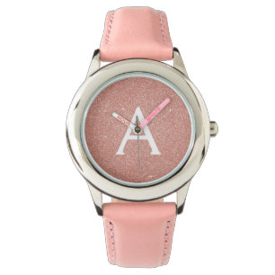 Roze Rose Gold Glitter en Sparkle Monogram Horloge