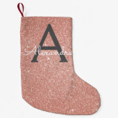 Roze Rose Gold Glitter en Sparkle Monogram Kleine Kerstsok (Voorkant)