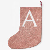 Roze Rose Gold Glitter en Sparkle Monogram Kleine Kerstsok (Achterkant)