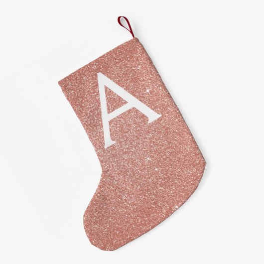 Roze Rose Gold Glitter en Sparkle Monogram Kleine Kerstsok (Achterkant (Hangend))