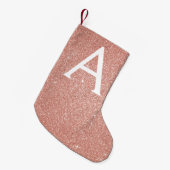 Roze Rose Gold Glitter en Sparkle Monogram Kleine Kerstsok (Voorkant (Hangend))