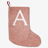 Roze Rose Gold Glitter en Sparkle Monogram Kleine Kerstsok (Voorkant)