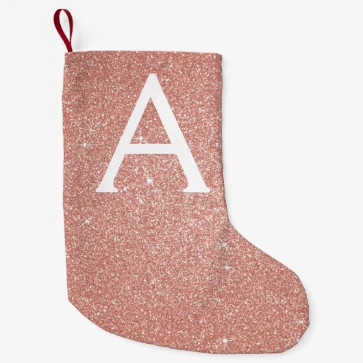 Roze Rose Gold Glitter en Sparkle Monogram Kleine Kerstsok (Voorkant)