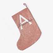 Roze Rose Gold Glitter en Sparkle Monogram Kleine Kerstsok (Achterkant (Hangend))