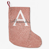 Roze Rose Gold Glitter en Sparkle Monogram Kleine Kerstsok (Voorkant)