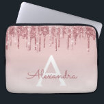 Roze Rose Gold Glitter en Sparkle Monogram Laptop Sleeve<br><div class="desc">Blush Roze - Roos Gold Faux Drijvende glitter en Sparkle Elegant Monogram Computer Hoesje. Dit monogrammed hoesje kan worden aangepast om uw initiaal en voornaam te omvatten.</div>