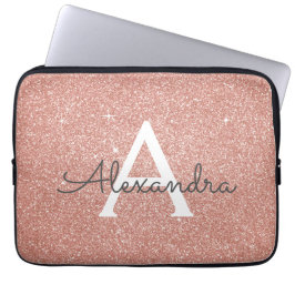 Roze Rose Gold Glitter en Sparkle Monogram Laptop Sleeve