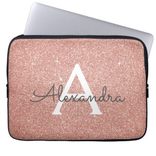 Roze Rose Gold Glitter en Sparkle Monogram Laptop Sleeve
