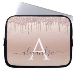 Roze Rose Gold Glitter en Sparkle Monogram Laptop Sleeve