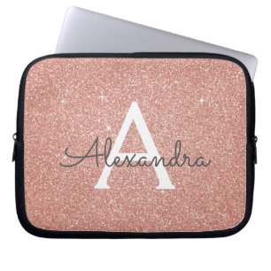 Roze Rose Gold Glitter en Sparkle Monogram Laptop Sleeve