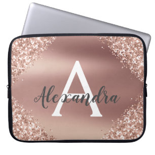 Roze Rose Gold Glitter en Sparkle Monogram Laptop Sleeve
