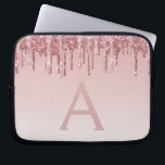 Roze Rose Gold Glitter en Sparkle Monogram Laptop Sleeve<br><div class="desc">Blush Roze - Roos Gold Faux Drijvende glitter en Sparkle Elegant Monogram Computer Hoesje. Dit monogrammed hoesje kan worden aangepast om uw initiaal en voornaam te omvatten.</div>