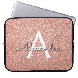 Roze Rose Gold Glitter en Sparkle Monogram Laptop Sleeve
