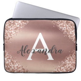 Roze Rose Gold Glitter en Sparkle Monogram Laptop Sleeve
