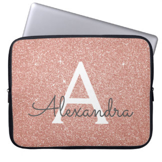 Roze Rose Gold Glitter en Sparkle Monogram Laptop Sleeve