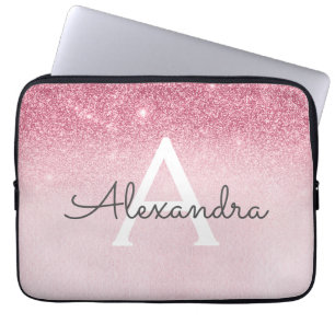 Roze Rose Gold Glitter en Sparkle Monogram Laptop Sleeve