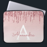 Roze Rose Gold Glitter en Sparkle Monogram Laptop Sleeve<br><div class="desc">Blush Roze - Roos Gold Faux Drijvende glitter en Sparkle Elegant Monogram Computer Hoesje. Dit monogrammed hoesje kan worden aangepast om uw initiaal en voornaam te omvatten.</div>