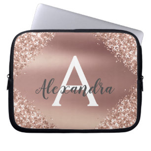 Roze Rose Gold Glitter en Sparkle Monogram Laptop Sleeve