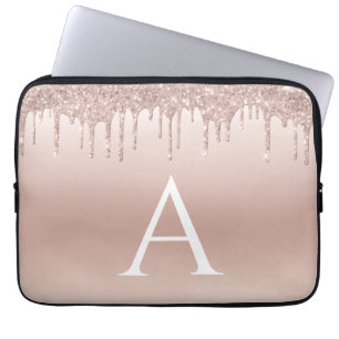 Roze Rose Gold Glitter en Sparkle Monogram Laptop Sleeve
