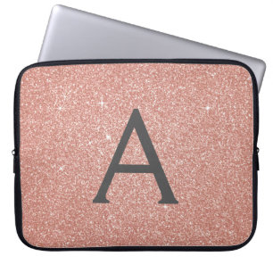 Roze Rose Gold Glitter en Sparkle Monogram Laptop Sleeve