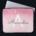 Roze Rose Gold Glitter en Sparkle Monogram Laptop Sleeve<br><div class="desc">Blush Pink - Roos Gold Ombre Faux Glitter en Sparkle Modern en elegant Monogram Hoesje. Dit hoesje kan worden aangepast om uw initiaal en voornaam op te nemen.</div>