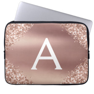 Roze Rose Gold Glitter en Sparkle Monogram Laptop Sleeve