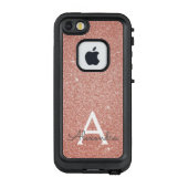Roze Rose Gold Glitter en Sparkle Monogram LifeProof iPhone Hoesje (Achterkant)