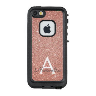 Roze Rose Gold Glitter en Sparkle Monogram LifeProof FRÄ’ iPhone SE/5/5s Hoesje