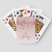 Roze Rose Gold Glitter en Sparkle Monogram Pokerkaarten (Achterkant)