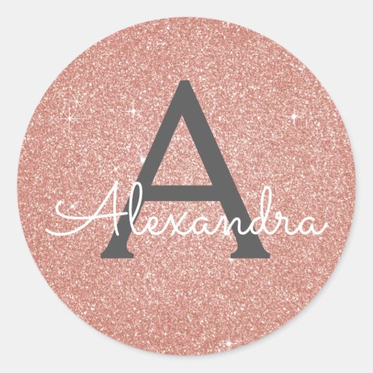 Roze Rose Gold Glitter en Sparkle Monogram Ronde Sticker (Voorkant)