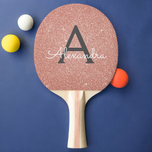 Roze Rose Gold Glitter en Sparkle Monogram Tafeltennisbatje